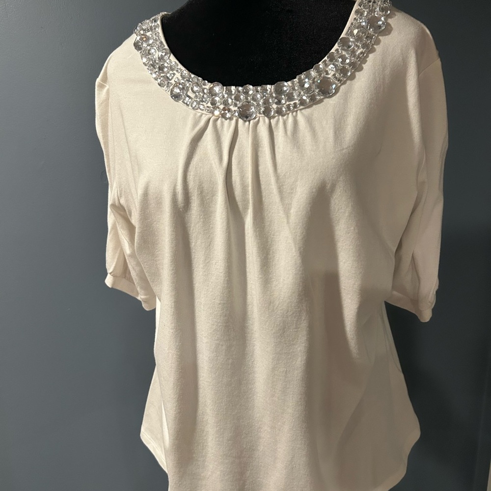 Covington Cream Embellished Short Sleeve Blouse